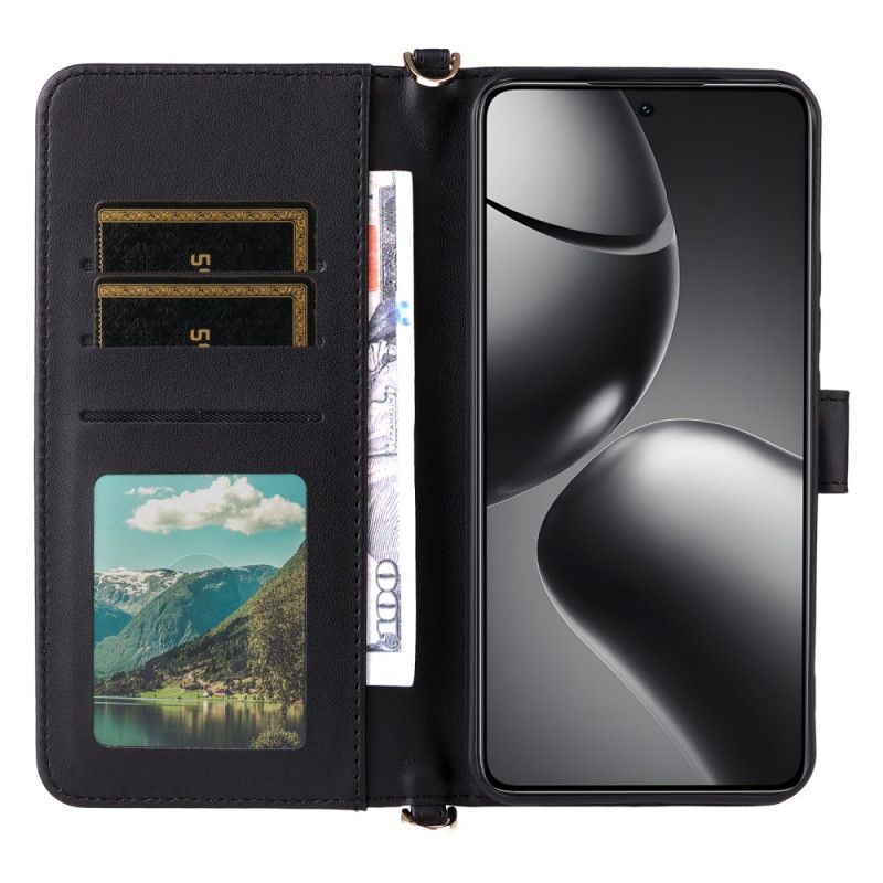 Flip Cover Xiaomi 15t Pro Quiltet Med Rem Og Håndledsrem