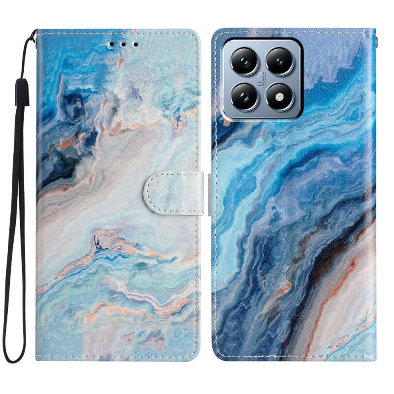 Læder Cover Xiaomi 15t Pro Telefon Etui Blå Marmor