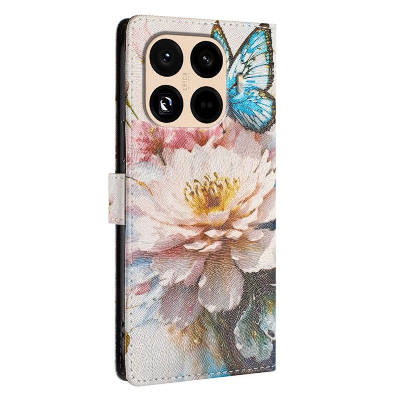 Læder Cover Xiaomi 15t Pro Telefon Etui Blomst Og Sommerfugl