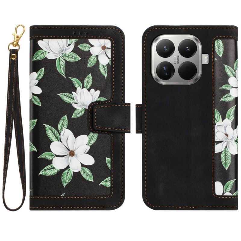 Læder Cover Xiaomi 15t Pro Telefon Etui Blomstermønster Med Rem