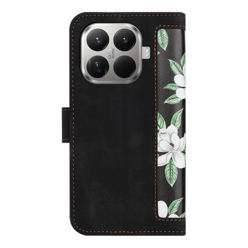 Læder Cover Xiaomi 15t Pro Telefon Etui Blomstermønster Med Rem