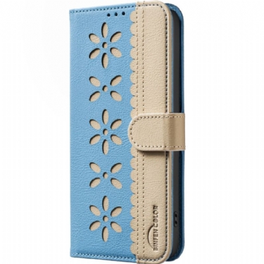 Læder Cover Xiaomi 15t Pro Telefon Etui Blomsterprint Binfen-farve