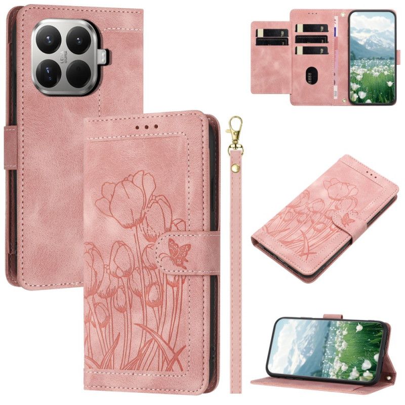 Læder Cover Xiaomi 15t Pro Telefon Etui Blomsterprint Med Ruskindseffekt