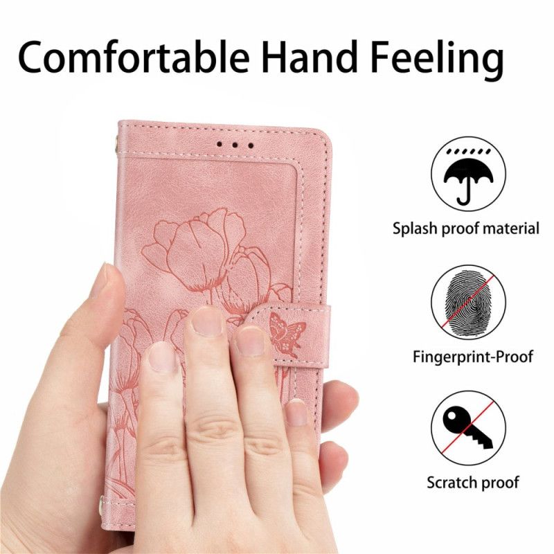 Læder Cover Xiaomi 15t Pro Telefon Etui Blomsterprint Med Ruskindseffekt