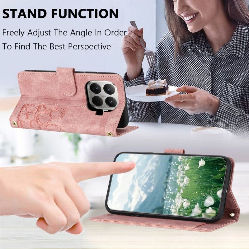 Læder Cover Xiaomi 15t Pro Telefon Etui Blomsterprint Med Ruskindseffekt