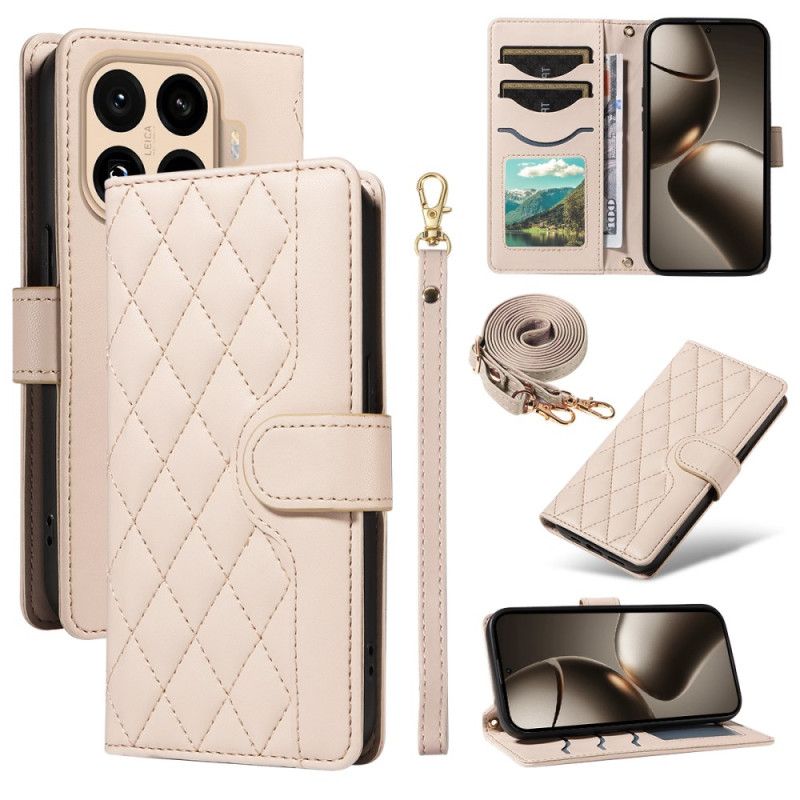 Læder Cover Xiaomi 15t Pro Telefon Etui Quiltet Med Rem Og Skulderrem