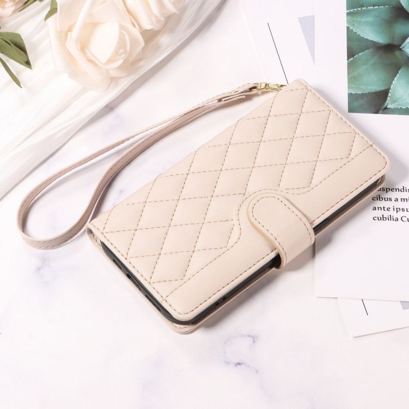 Læder Cover Xiaomi 15t Pro Telefon Etui Quiltet Med Rem Og Skulderrem