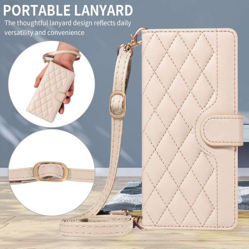 Læder Cover Xiaomi 15t Pro Telefon Etui Quiltet Med Rem Og Skulderrem