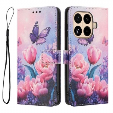 Læder Cover Xiaomi 15t Pro Telefon Etui Tulipaner Og Sommerfugle