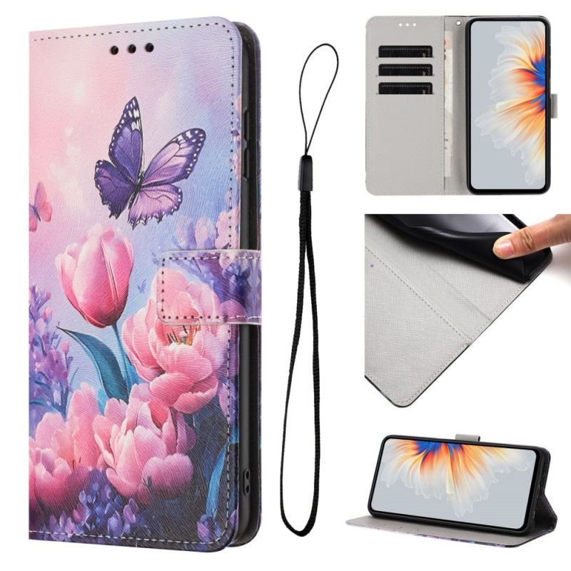 Læder Cover Xiaomi 15t Pro Telefon Etui Tulipaner Og Sommerfugle