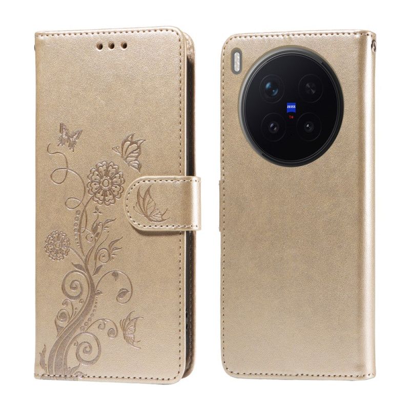 Flip Cover Vivo X300 Pro Blomstermønster Med Sommerfuglemotiv