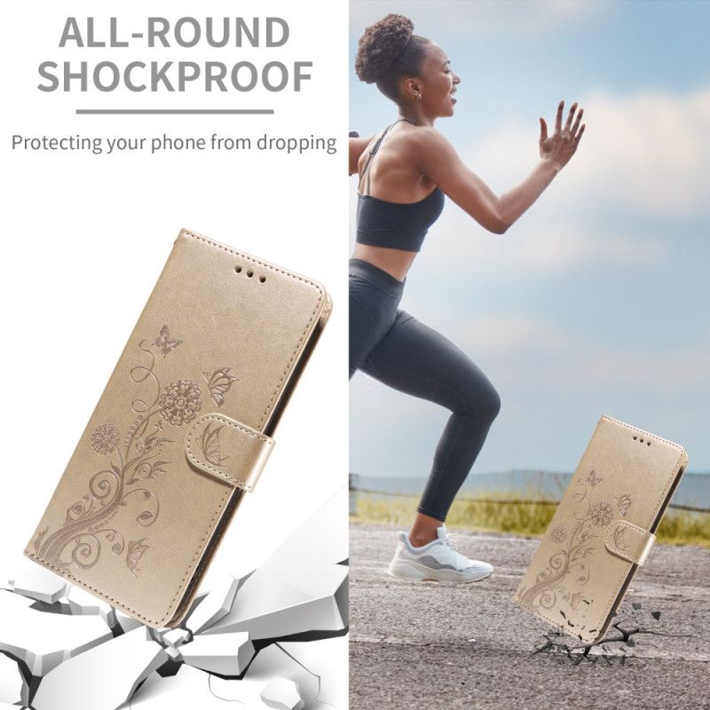 Flip Cover Vivo X300 Pro Blomstermønster Med Sommerfuglemotiv