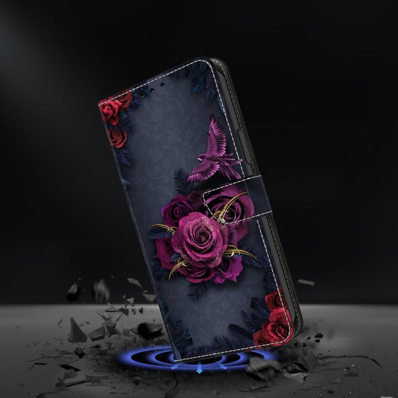 Flip Cover Samsung Galaxy S26 Plus Lysende Lilla Blomster