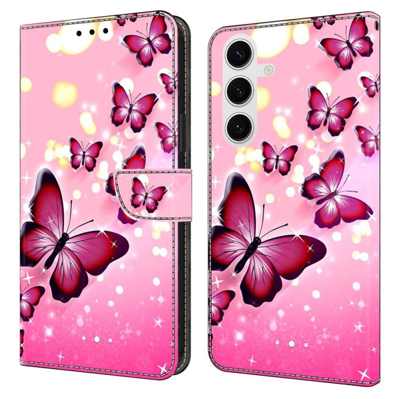 Flip Cover Samsung Galaxy S26 Plus Lyserøde Sommerfugle