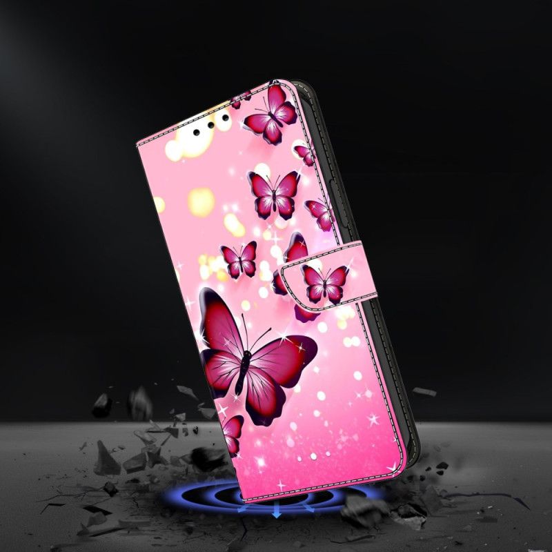 Flip Cover Samsung Galaxy S26 Plus Lyserøde Sommerfugle
