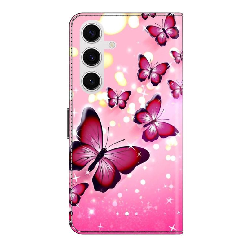 Flip Cover Samsung Galaxy S26 Plus Lyserøde Sommerfugle