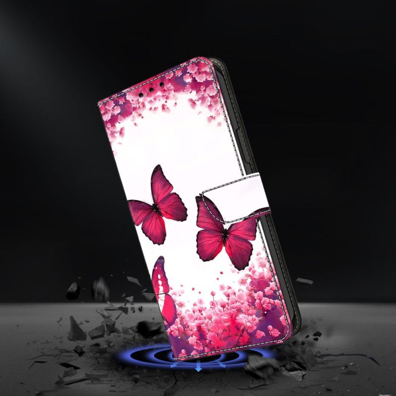 Flip Cover Samsung Galaxy S26 Plus Røde Sommerfugle