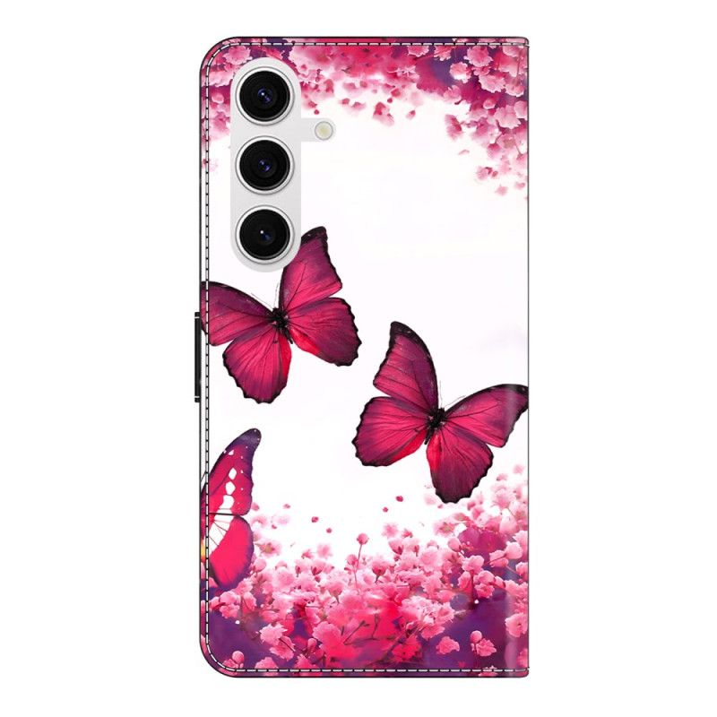 Flip Cover Samsung Galaxy S26 Plus Røde Sommerfugle