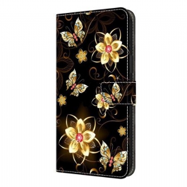 Flip Cover Til Samsung Galaxy S26 Plus Guldblomster Og Sommerfugle