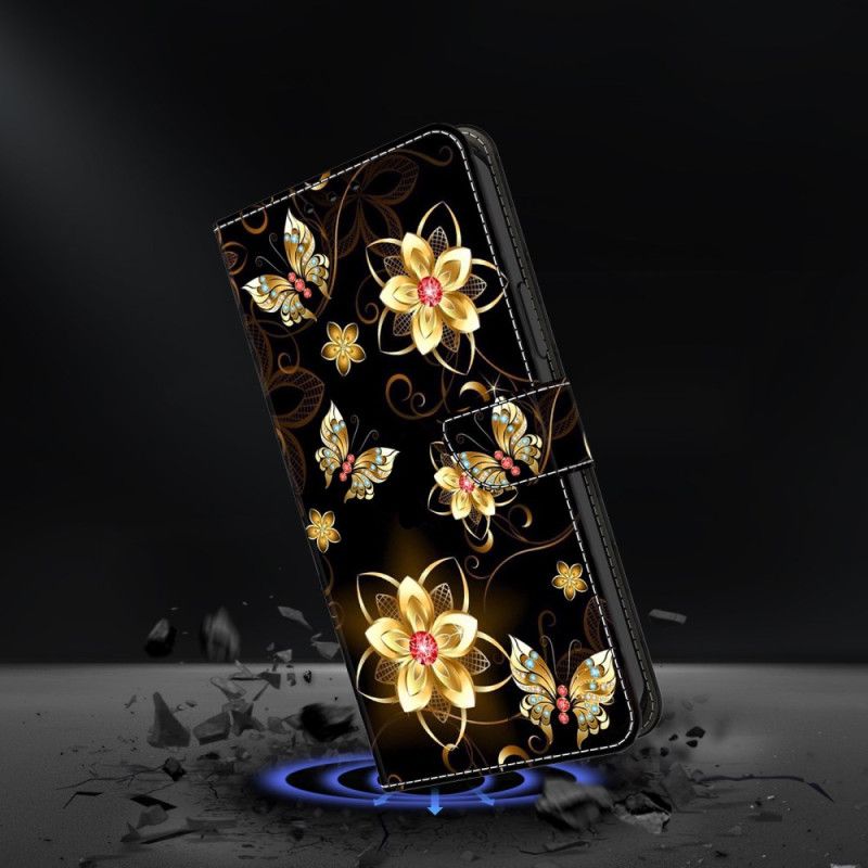 Flip Cover Til Samsung Galaxy S26 Plus Guldblomster Og Sommerfugle