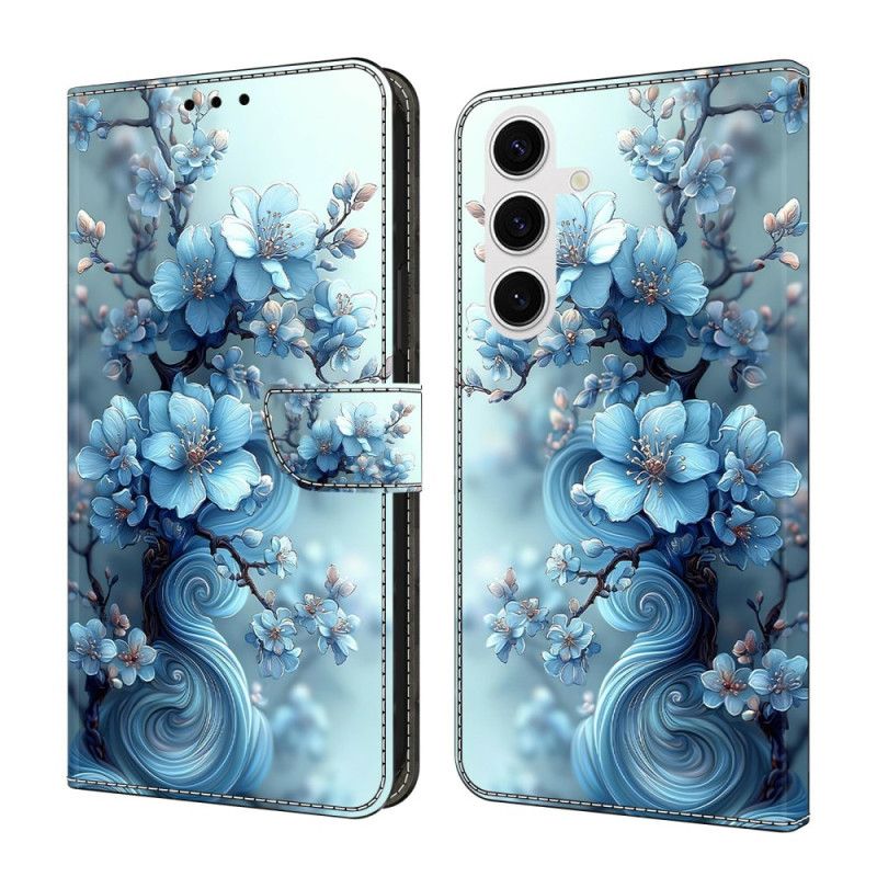 Flip Cover Til Samsung Galaxy S26 Plus Isblå Blomster