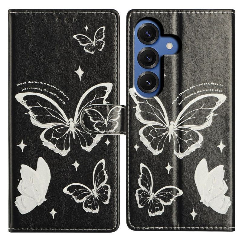 Flip Cover Til Samsung Galaxy S26 Plus Sorte Og Hvide Sommerfugle