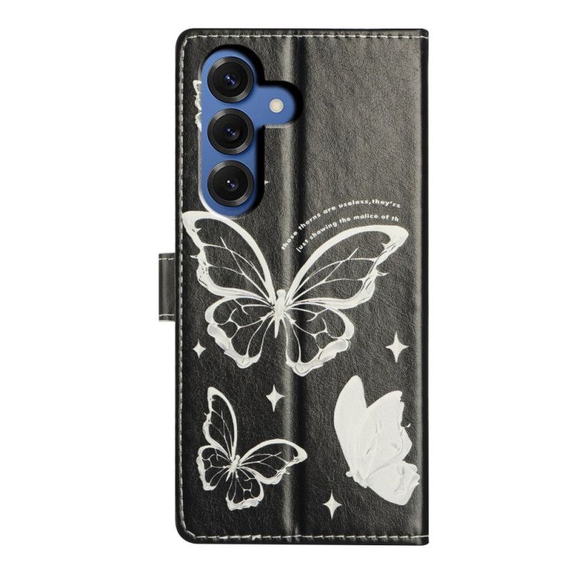 Flip Cover Til Samsung Galaxy S26 Plus Sorte Og Hvide Sommerfugle
