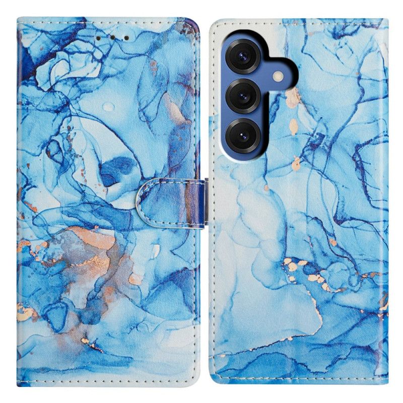 Læder Cover Samsung Galaxy S26 Plus Blå Marmormønster