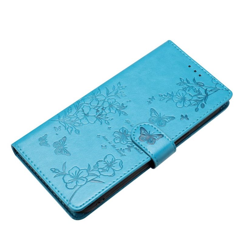 Læder Cover Samsung Galaxy S26 Plus Blomstersommerfugledesign Og Snor