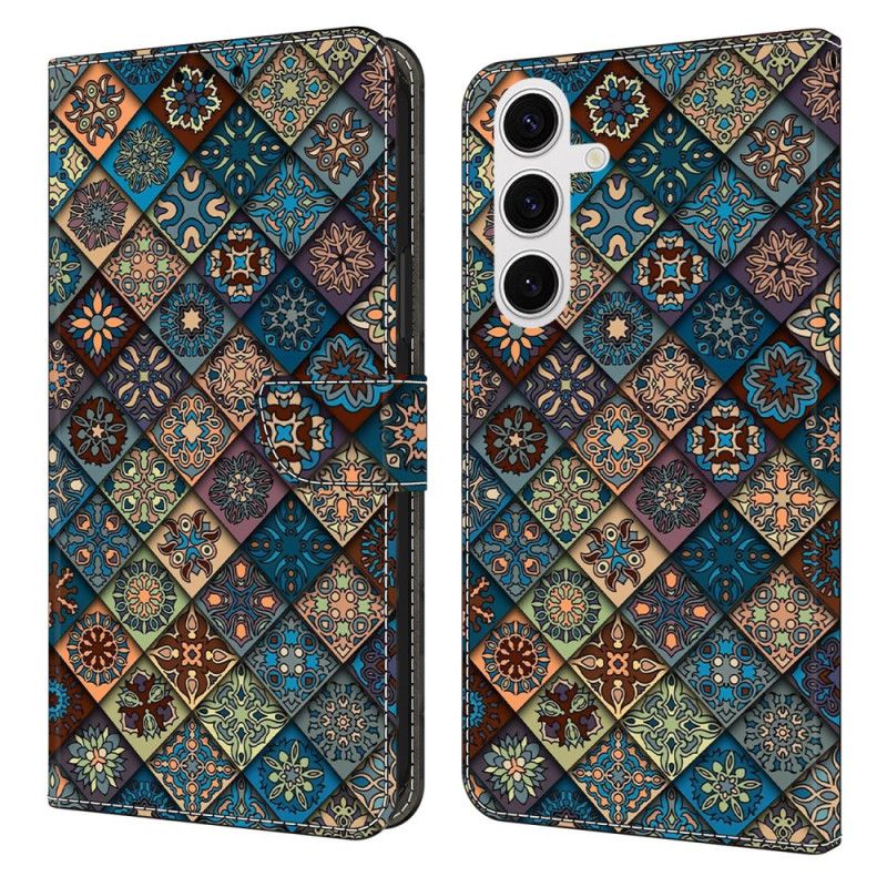 Læder Cover Samsung Galaxy S26 Plus Telefon Etui Blå Blomstermønster