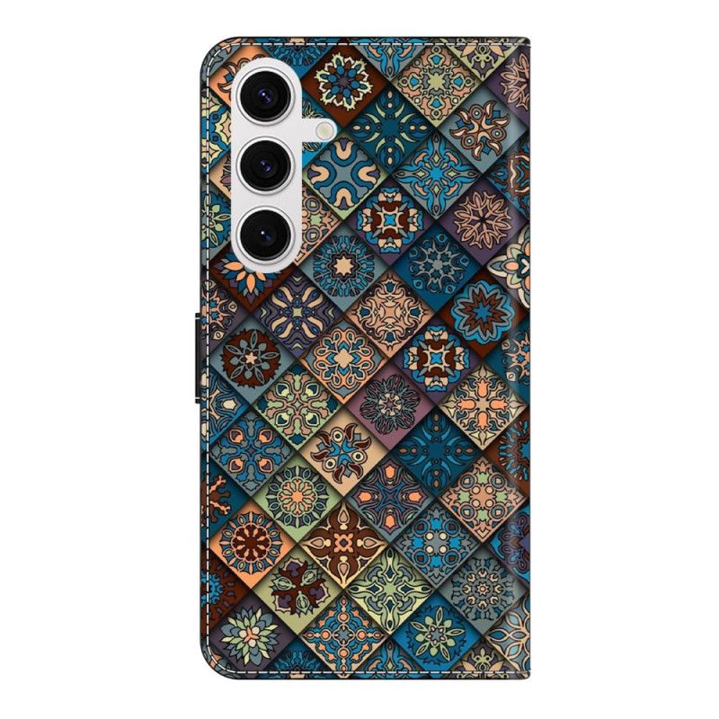 Læder Cover Samsung Galaxy S26 Plus Telefon Etui Blå Blomstermønster
