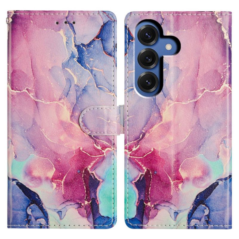 Læder Cover Samsung Galaxy S26 Plus Telefon Etui Farvet Marmor