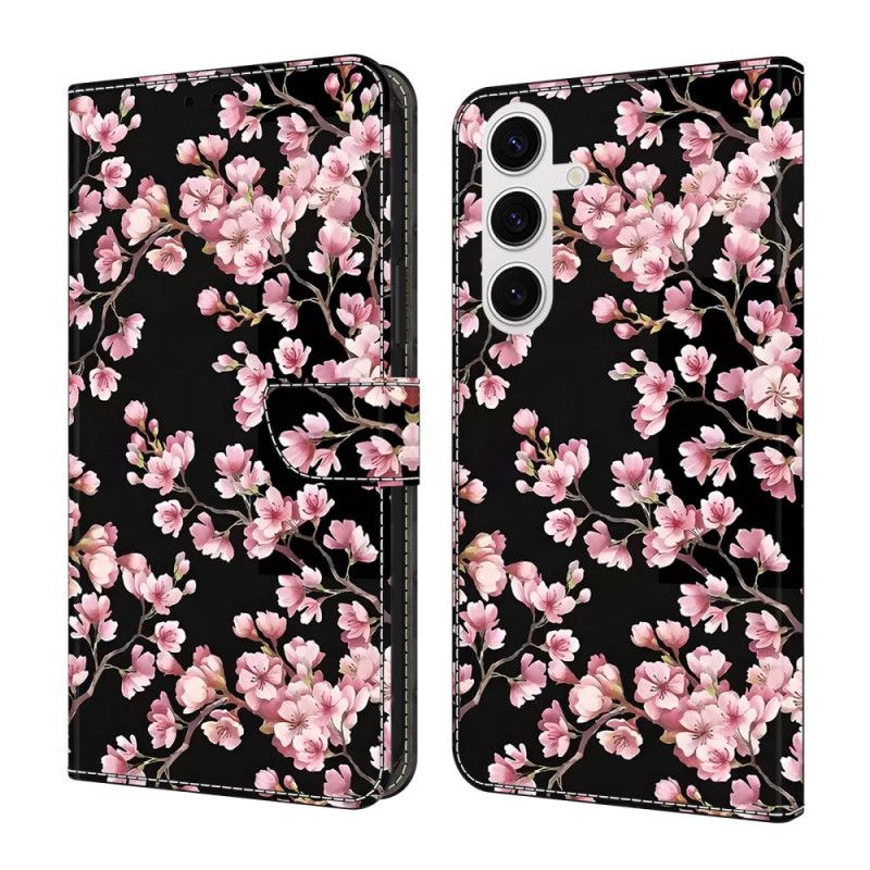Læder Cover Samsung Galaxy S26 Plus Telefon Etui Ferskenblomster