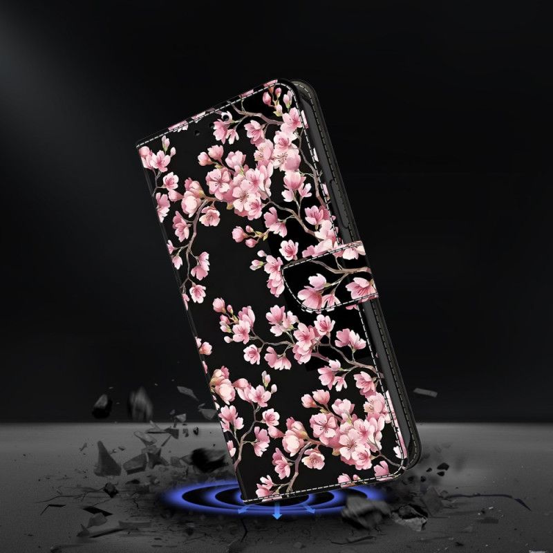 Læder Cover Samsung Galaxy S26 Plus Telefon Etui Ferskenblomster