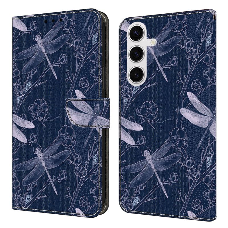 Læder Cover Samsung Galaxy S26 Plus Telefon Etui Guldsmede På En Blå Baggrund