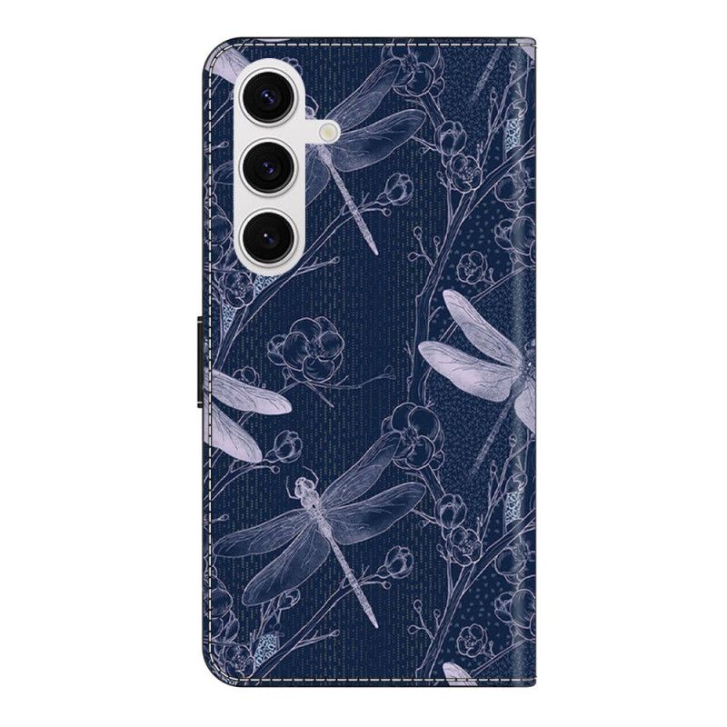 Læder Cover Samsung Galaxy S26 Plus Telefon Etui Guldsmede På En Blå Baggrund