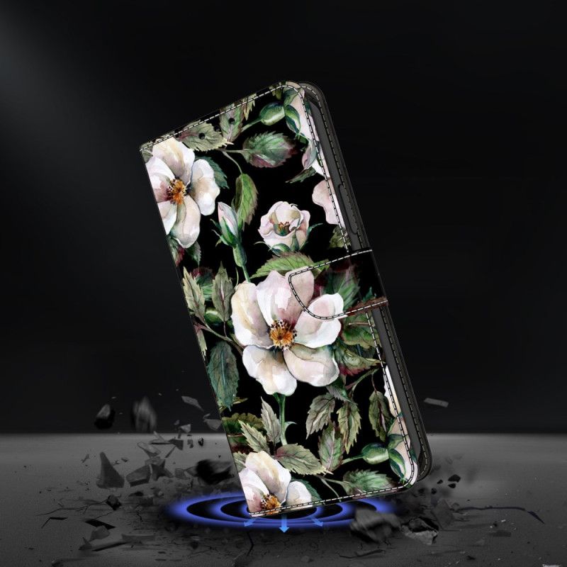 Læder Cover Samsung Galaxy S26 Plus Telefon Etui Hvidt Blomstermotiv
