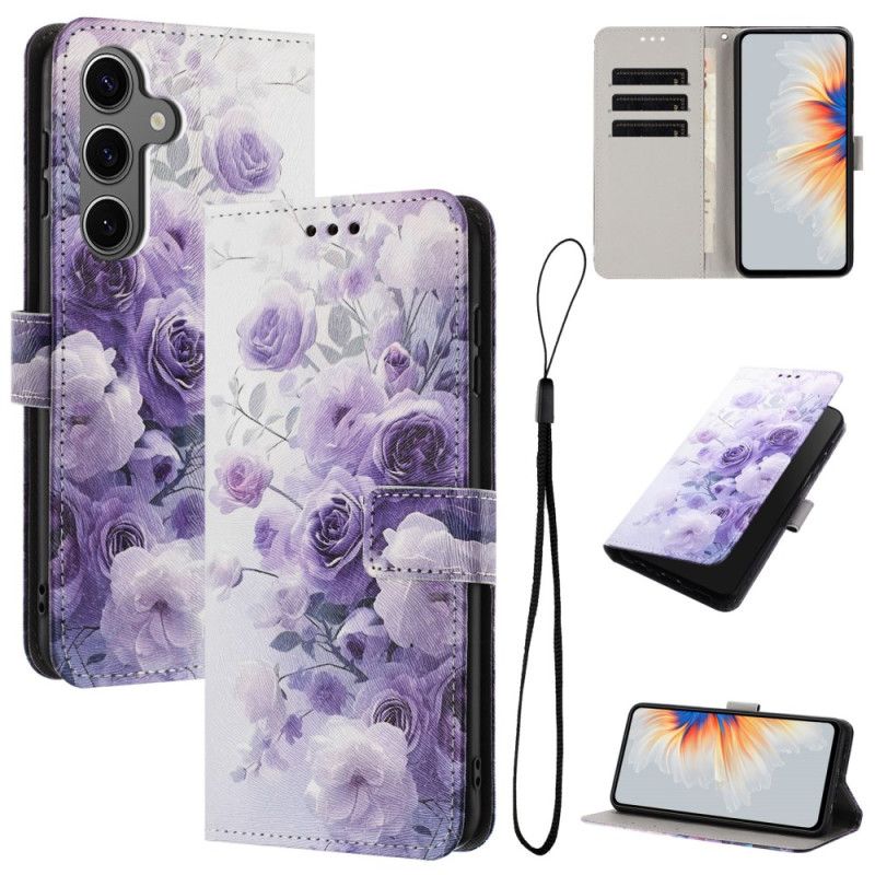 Læder Cover Samsung Galaxy S26 Plus Telefon Etui Lilla Roser