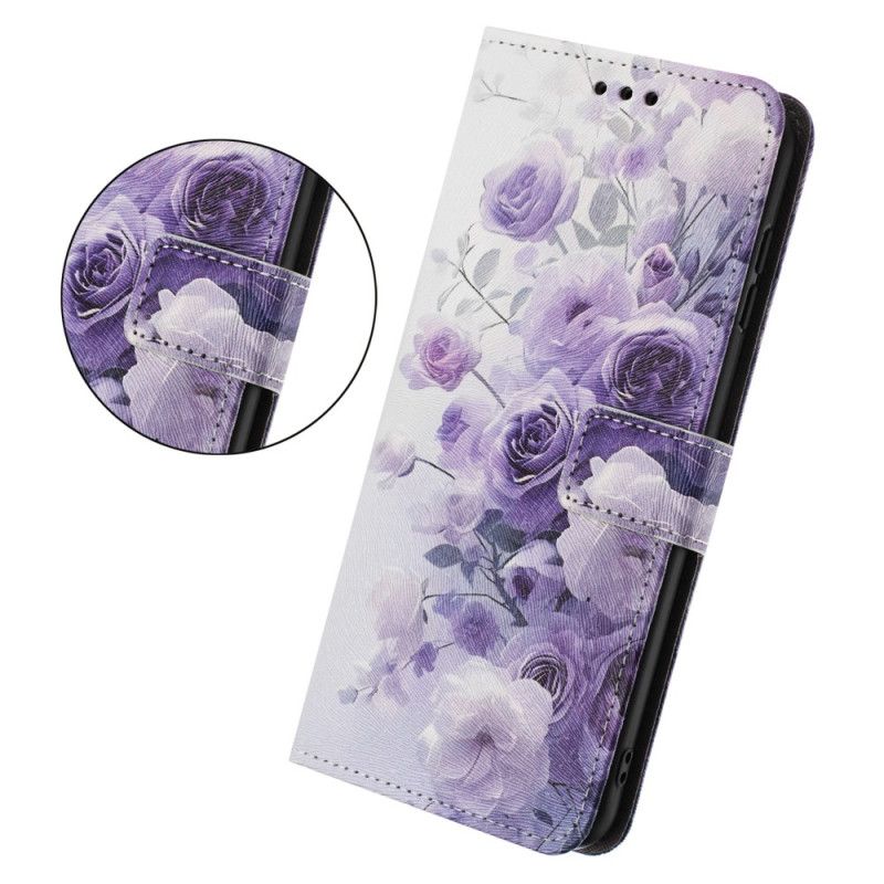 Læder Cover Samsung Galaxy S26 Plus Telefon Etui Lilla Roser