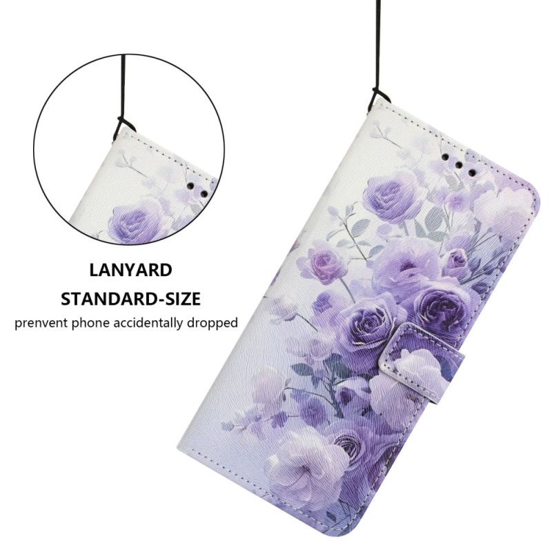 Læder Cover Samsung Galaxy S26 Plus Telefon Etui Lilla Roser