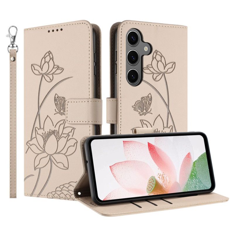Læder Cover Samsung Galaxy S26 Plus Telefon Etui Lotusmønster Med Rem