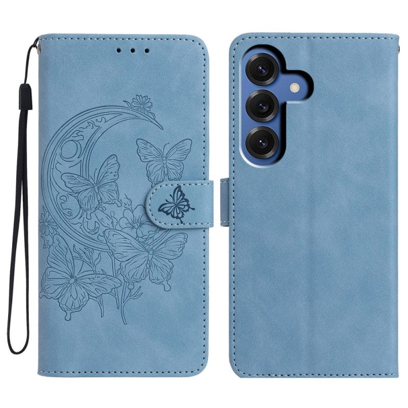 Læder Cover Samsung Galaxy S26 Plus Telefon Etui Sommerfugl Og Blomstertryk
