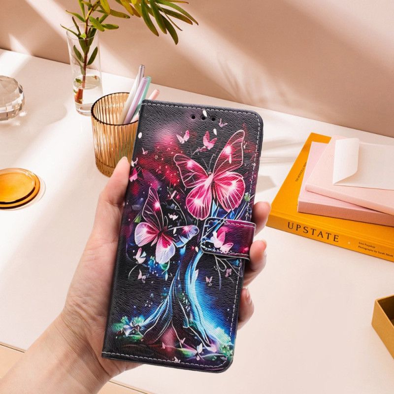 Læder Cover Samsung Galaxy S26 Plus Telefon Etui Sommerfugletræ