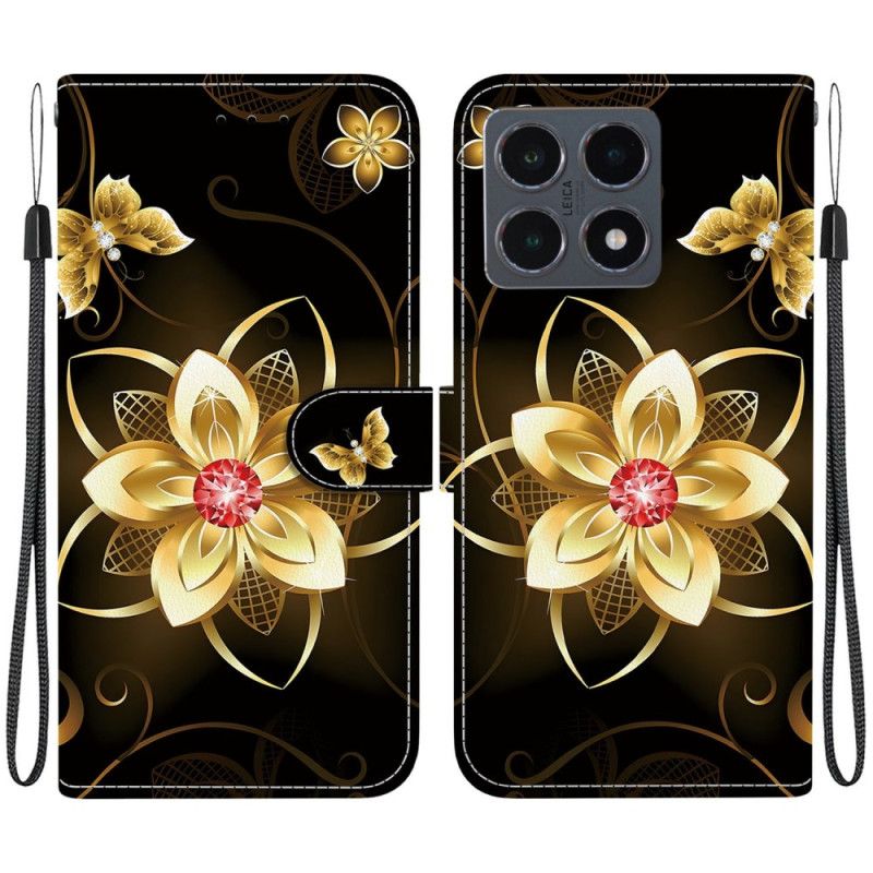 Flip Cover Xiaomi 15t Guldblomstermønster