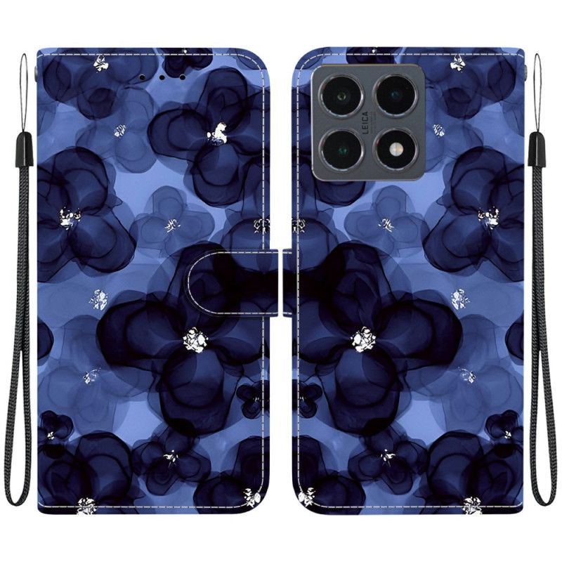 Læder Cover Xiaomi 15t Telefon Etui Blækblå Blomster