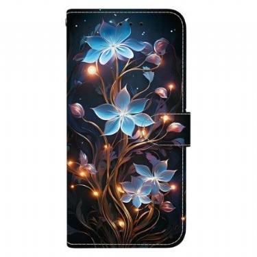 Læder Cover Xiaomi 15t Telefon Etui Blåt Blomstermønster