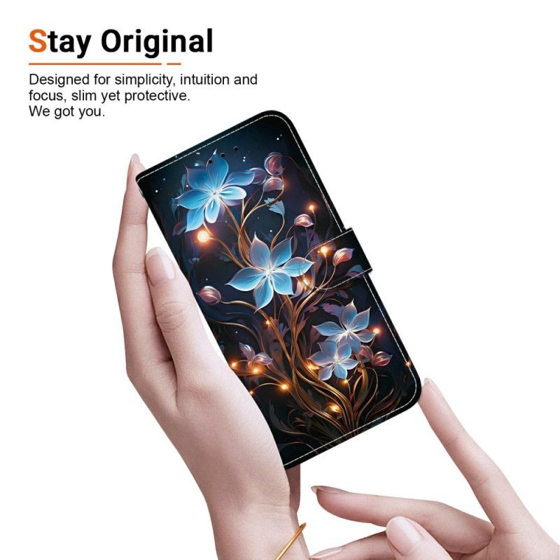 Læder Cover Xiaomi 15t Telefon Etui Blåt Blomstermønster