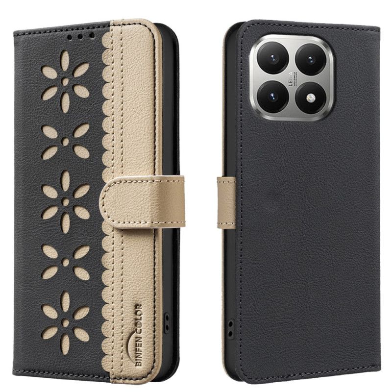 Læder Cover Xiaomi 15t Telefon Etui Blomsterprint Binfen-farve