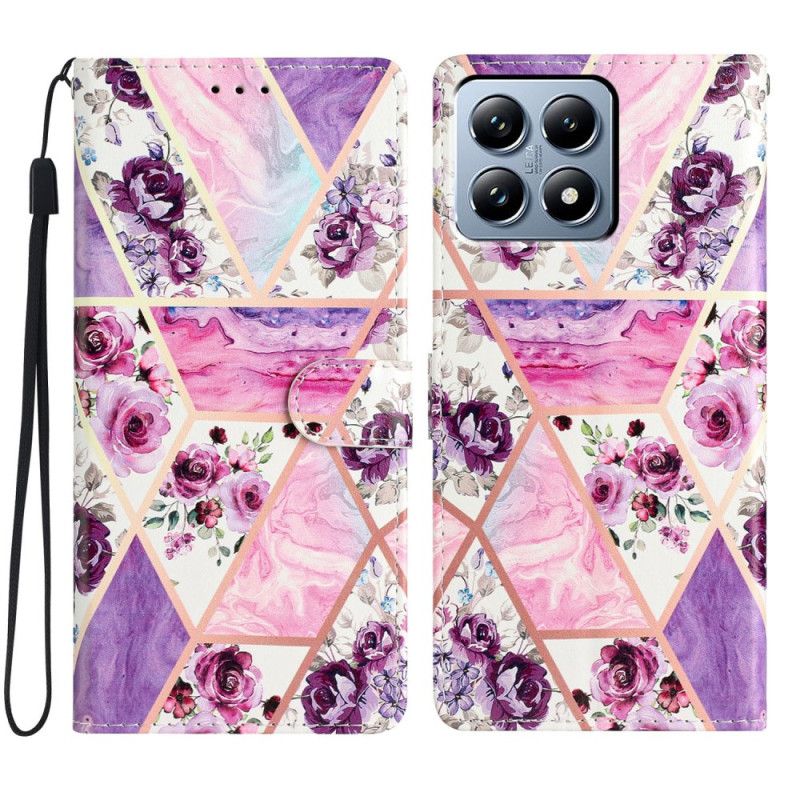 Læder Cover Xiaomi 15t Telefon Etui Lilla Blomstermønster