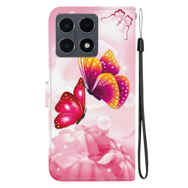 Læder Cover Xiaomi 15t Telefon Etui Lyserøde Sommerfugle